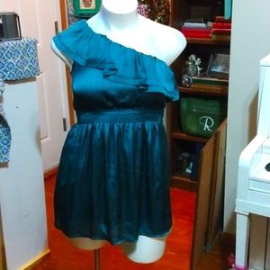 Body Central L one Shoulder Hunter Green Dress Shirt